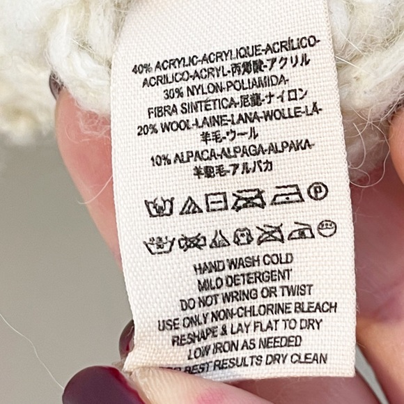 Free People Wool Alpaca Oversized Sweater Dress Size M Pockets Loose Knit Ivory - Picture 13 of 14